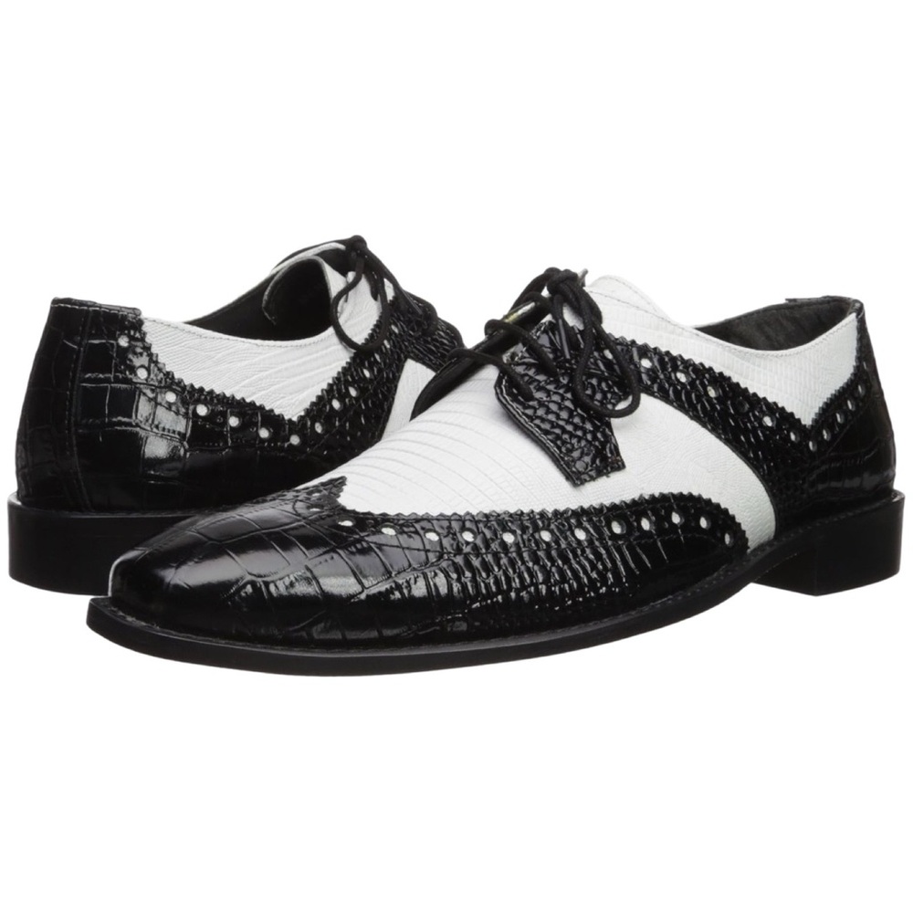 NWOT| STACY ADAMS Men's Gusto Wingtip Oxford Leather Shoes | 11 M | BLK & White